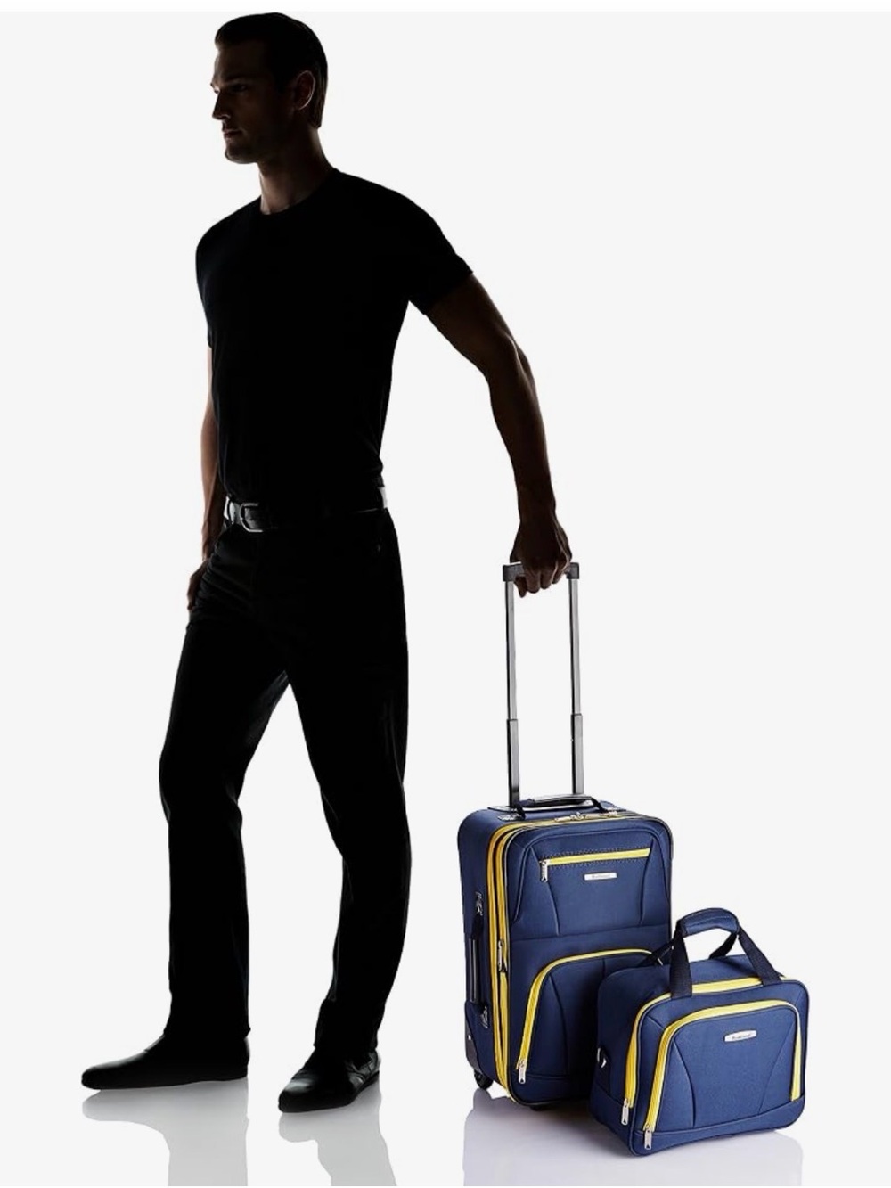 Navy and Yellow Carry-On Spinner Luggage Set - Picture 3 of 3
